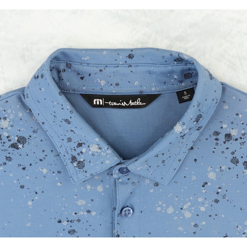 Travis Mathew Splatter Print Golf Polo Mens Small S Blue Bear Dance Golf Club - Picture 5 of 10